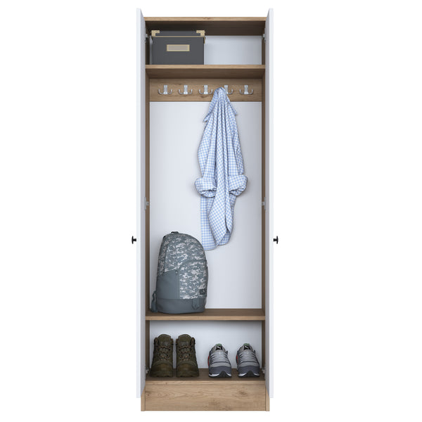 Rani P6 Modern Kapaklı Portmanto Askılık Vestiyer Sepet Ceviz - Beyaz M14