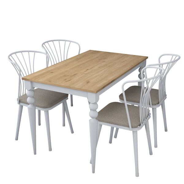 Rani JC102 Kitchen Table Chair Set Basket Walnut - White