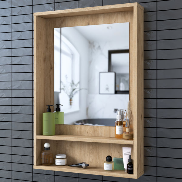 Rani KB108 Aynalı Banyo Dolabı Raflı Üst Modül Sepet Ceviz