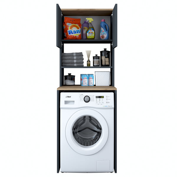 Rani KD101 Çamaşır Makinesi Dolabı 3 Raflı Kapaklı Banyo Dolabı Antrasit - Sepet Ceviz