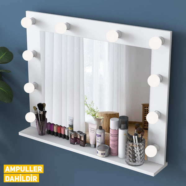 Rani EF103 Hollywood Işıklı Ayna Kulis Makyaj Aynası Ampuller Dahil Ayna Beyaz