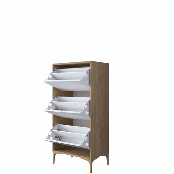 Rani EB108 Shoe Rack 3 Compartment Shoe Rack Basket Walnut - White